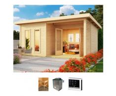 Saunahaus KONIFERA "Maiko 5 SET A", beige (natur), Saunaofen, externe Steuerung, 9 kW, Saunen, Ofen 9 KW externe Strg easy