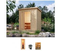 Saunahaus KARIBU "Talo 1", beige (naturbelassen), Bio-Kombiofen, externe Steuerung, 9 kW, Saunen, Ofen 9 kW Bio externe Strg easy