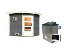 Saunahaus KARIBU "Tore", grau (terragrau), Saunaofen, externe Steuerung, 9 kW, Saunen, Ofen 9 KW externe Strg easy