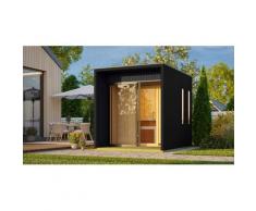 Saunahaus KARIBU "»Carlos« schwarz", schwarz, Bio-Kombiofen, externe Steuerung, (ohne Ofen), Saunen