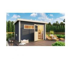 Saunahaus KARIBU "»Simon 3« mit klassischer Tür, terragrau", grau (terragrau), ohne Ofen, ohne Steuerung, (ohne Ofen), Saunen