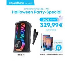 Rave 3S | KI Karaoke Party-Lautsprecher mit 200W Sound + 2x eufy Zimmer-Stehlampe E10