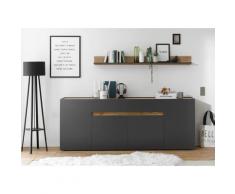 Sideboard 220x87 cm Eiche Anthrazit 4-türig + 2 Schubkästen BOSTON