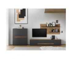 Wohnwand 340 cm Eiche Anthrazit 3-teilig Nr 16 BOSTON + Beleuchtung