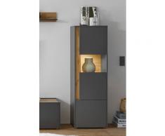 Vitrine 50x155 cm Eiche Anthrazit 2-türig BOSTON + Beleuchtung