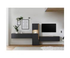 Wohnwand 350 cm Eiche Anthrazit 3-teilig Nr 14 BOSTON + Beleuchtung