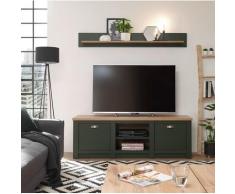 Lowboard 2-türig 152x51 cm + Wandboard 150x20 Grün + Eiche CASTLE