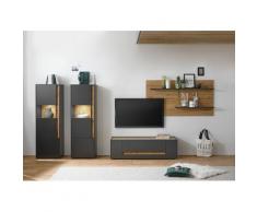 Wohnwand 340 cm Eiche Anthrazit 4-teilig Nr 18 BOSTON + Beleuchtung