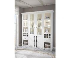 Buffetschrank 4-türig 194x207 cm mit Flascheneinteilung + 2x Schubkästen weiß Pinie WALES + BELEUCHTUNG