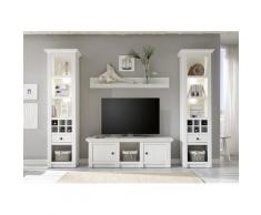 Wohnwand 288 cm 4-teilig weiß Pinie WALES Nr. 1 + BELEUCHTUNG