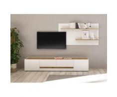 Wohnwand 300 cm Eiche Weiss 2-teilig Nr 15 BOSTON + Beleuchtung