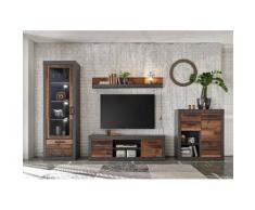 Wohnwand 330 cm 4-teilig used-look QUEENS + Beleuchtung Nr. 1