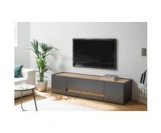 Lowboard 170x40 cm Eiche Anthrazit 2-türig + Doppelschubkasten BOSTON