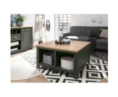 Couchtisch 93x93 cm Höhe 50 cm mit Klappe Grün + Eiche CASTLE