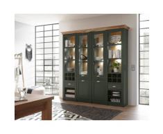 Buffetschrank 194x207 cm 4-türig mit Flascheneinteilungen Grün + Eiche CASTLE + Beleuchtung