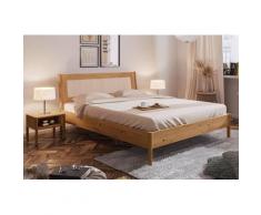 Bett PARIS Eiche massiv mit Rattan-Kopfteil 160x200
