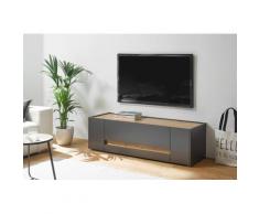 Lowboard 140x40 cm Eiche Anthrazit 2-türig + Doppelschubkasten BOSTON