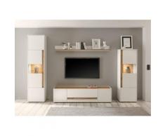 Wohnwand 310 cm Eiche Weiss 4-teilig Nr 19 BOSTON + Beleuchtung