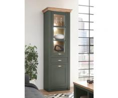 Vitrine 2-türig + 1x Schubkasten 68x207 cm Grün + Eiche CASTLE + Beleuchtung