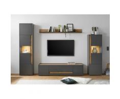 Wohnwand 310 cm Eiche Anthrazit 4-teilig Nr 19 BOSTON + Beleuchtung