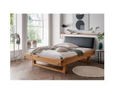 Balkenbett »Lund« mit Bettkasten Wildeiche Echtleder 180 x 200 cm Holzkufen mit 2 Bettkästen