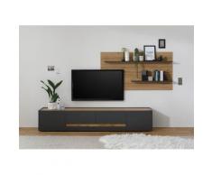 Wohnwand 300 cm Eiche Anthrazit 2-teilig Nr 15 BOSTON + Beleuchtung