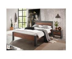 Bett 140x200 mit Holzkopfteil + Nachtkommode used-look QUEENS