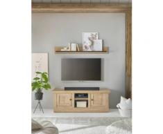 TV-Lowboard mit Wandregal 152 cm Eiche gebürstet Optik Cardiff