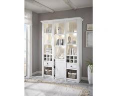 Regal 147x207 cm mit Flascheneinteilungen + 2x Schubkästen weiß Pinie WALES + BELEUCHTUNG