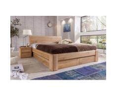 Bett »Verona« mit Bettkasten Kernbuche 160x200 cm Kopfteil Lederoptik schwarz Mit Bettkasten/Lattenrost