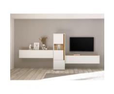 Wohnwand 350 cm Eiche Weiss 3-teilig Nr 14 BOSTON + Beleuchtung