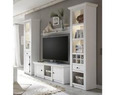 Wohnwand 293 cm 4-teilig weiß Pinie WALES Nr. 5 + BELEUCHTUNG