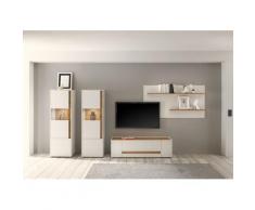 Wohnwand 340 cm Eiche Weiss 4-teilig Nr 18 BOSTON + Beleuchtung