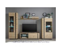 Wohnwand 290 cm 4-teilig mit Beleuchtung Eiche Graphit Nr. 1 CORATO