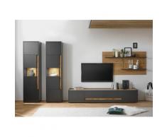 Wohnwand 400 cm Eiche Anthrazit 4-teilig Nr 21 BOSTON + Beleuchtung