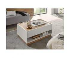 Couchtisch 90x60 cm Höhe 38 cm Eiche Weiss mit 1x Schubkasten BOSTON