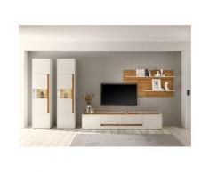 Wohnwand 400 cm Eiche Weiss 4-teilig Nr 21 BOSTON + Beleuchtung