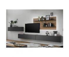 Wohnwand 400 cm Eiche Anthrazit 4-teilig Nr 13 BOSTON + Beleuchtung