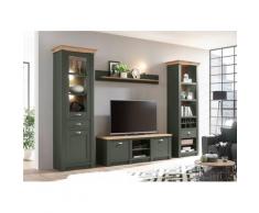 Wohnwand 308 cm 4-teilig Grün + Eiche CASTLE Nr. 15 + BELEUCHTUNG