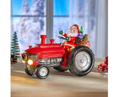 Dekofigur "Santa auf Traktor" mit Musik und LED