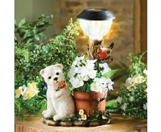 Solar-Pflanzgefäß mit Dekofigur Hund Westie