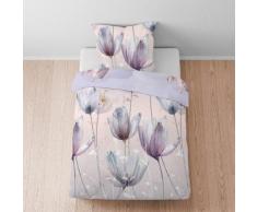 biberna Baumwoll-Satin Bettwäsche TULPE flieder, 1x 155x220 cm + 1x 80x80 cm