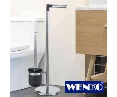 WENKO Stand WC-Garnitur Parus Edelstahl glänzend, 2in1 Kombination aus glänzendem Edelstahl