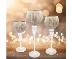 Teelichthalter Glas-Kelch weiß-golden 3er-Set