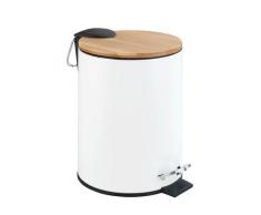WENKO Kosmetik Treteimer Tortona Easy-Close Weiß matt, 3 Liter, Bambus-Deckel