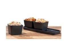 WENKO Snack & Dip Schalen Set Schwarz matt, Tablett mit 3 x 300 ml Schalen