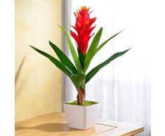 Kunstpflanze Guzmania im Topf, bordeaux