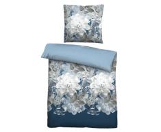 Castell Thermo-Fleece Bettwäsche Blume groß eisblau, 1x 155x220 cm + 1x 80x80 cm