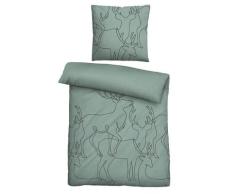 biberna Melange-Flanell Bettwäsche Hirsch fichte, 1x 135x200 cm + 1x 80x80 cm