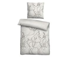 biberna Melange-Flanell Bettwäsche Hirsch grau, 155x220 cm + 80x80 cm